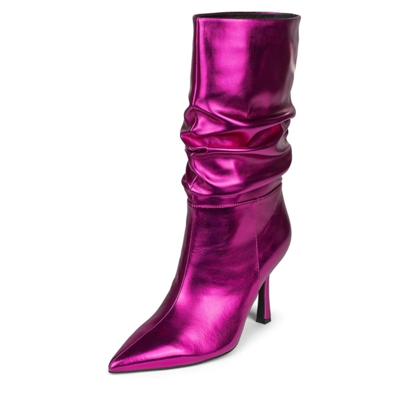 Jeffrey Campbell | Guillo Ruched Heeled Boots in Fuchsia Metallic Pink Size 7 - Picture 1 of 16
